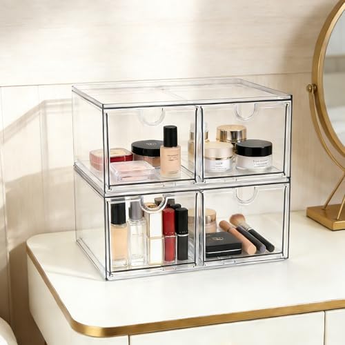 Prsildan Acrylic Storage Drawers Clear Makeup Organizer with 4 Drawers - Image 2