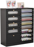OmySalon Nail Salon Organizer Cabinet, 32" L Floor Storage with 8 Clear & 4 Visual Drawers, Wooden Display for Polish & Powder, Beauty Salon Furniture (Black, 32'' Length) by OmySalon