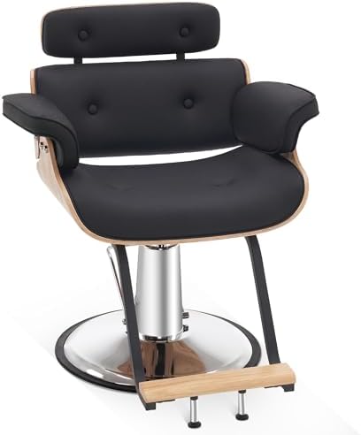 BarberPub Bend Wooden Salon Chair for Hair Stylist, 8261 (Black) by BarberPub