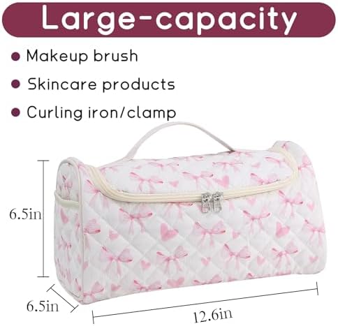 GISMTR Quilted Hair Tools Travel Case, Cotton Portable Storage Bag with Hanging Hook for Hair Curler Accessories, Cute Dustproof Travel Organizer - Image 2