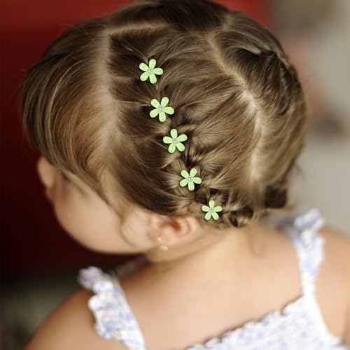 YISSION Bright Green Mini Flower Hair Clips for Women & Girls, 20Pcs Glitter Floral Hair Barrettes with Crystal, Vibrant Hair Accessories for Wedding Prom Party Daily Hairstyling - Image 5