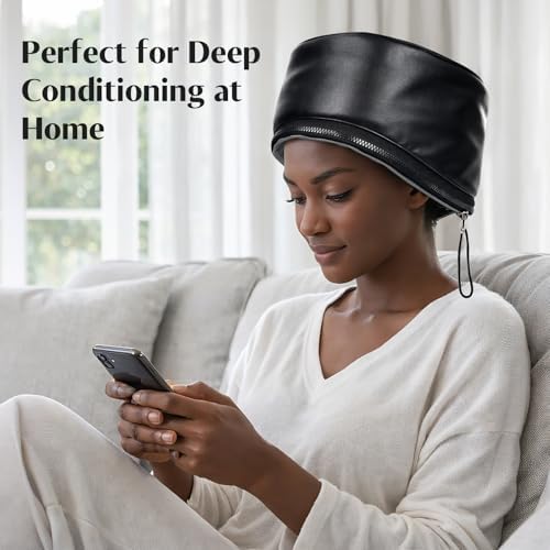 Heated Hair Cap, PU Leather Deep Conditioning Cap, 10 Heat Levels - Image 4