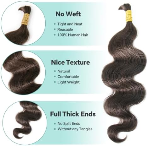 YWIGS Body Wave Bulk Human Braiding Hair for Boho Braids #4 50G 18inch - Image 2
