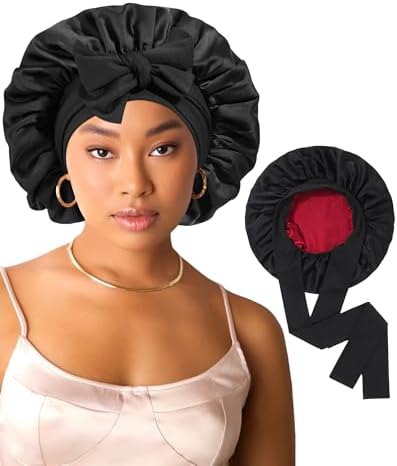 AWAYTR Satin Hair Bonnet for Sleeping, Adjustable Double Layer Sleep Cap by AWAYTR