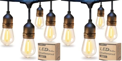 addlon LED Outdoor String Lights 48FT with Edison Vintage Shatterproof Bulbs and Commercial Grade Weatherproof Strand - ETL Listed Decorative Lights for Patio Garden (Pack of 2) by addlon