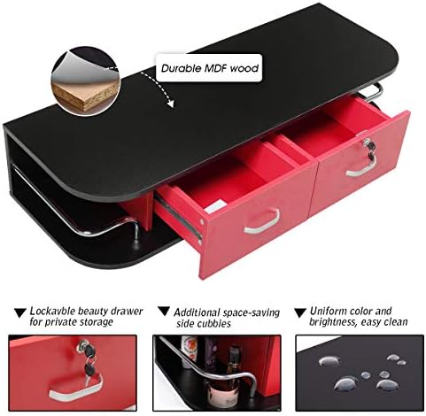 RESHABLE Wall Mount Salon Station with Locked Drawers,Black and Red - Image 7