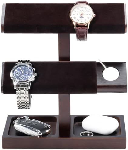 ProCase Wood Watch Display Stand Holder for Men, Wristwatch Tower with T-Bar Design, Hanging Watch Rack, Wooden Wrist Watch Tree by ProCase