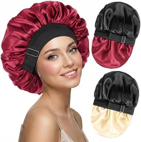 2PCS Silk Hair Bonnet for Sleeping Women - Satin Bonnet for Sleeping Double Layer Adjustable Sleep Cap for Curly Hair by BESTCHOICEFORYOU%EF%BC%81