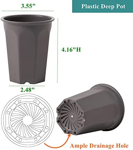 17 PCS 3.55" Plastic Deep Nursery and Seedling Pots, Round Transplant Seed Starter Planter,Gray Color - Image 2