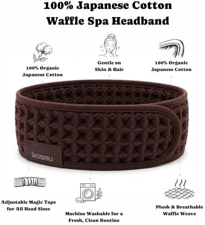 Luxury Organic Japanese Cotton Waffle Spa Headband for Women | Adjustable Towel Headband with Magic Tape | Makeup, Face Washing, Facial, Cosmetic & Skincare, Gift for Her Self-Care (Dark Cocoa) - Image 2