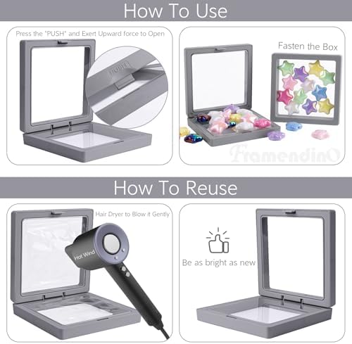 Framendino, 20 Pack Grey 3D Floating Frame Display Case Challenge Coin Holder 3.5x3.5x0.8 Stands Jewelry Storage Box for Medallion Shells Gems - Image 4