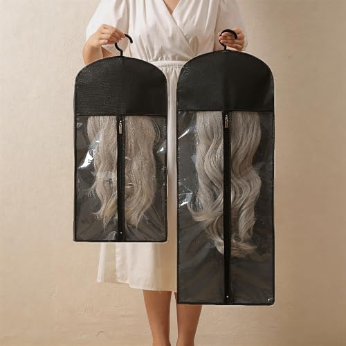 Wig Storage Bags with Hangers, 16 Pack, 2 Sizes, Clear Window - Image 3