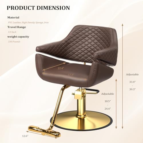 OmySalon Barber Chairs for Barbershop Dark Brown and Gold Styling Chair, Salon Chair for Hair Stylist Heavy Duty Hydraulic Pump, 360°Swivel with Footrest, Hairdressing Beauty Spa Braiding Equipment - Image 3