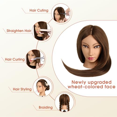 26''Real Hair Mannequin Head,TopDirect 80% Amber Brown Hairdresser Cosmetology Mannequin Doll Head Styling,Manikin Heads Hairs Braiding DIY Styling with Clamp Holder and Tools Set - Image 2