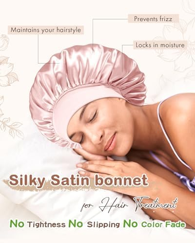 BONNET QUEEN Silk Bonnet for Sleeping Women Satin Bonnet Hair Wrap with Elastic Wide Band Sleep Cap for Curly Hair Night Cap - Image 3