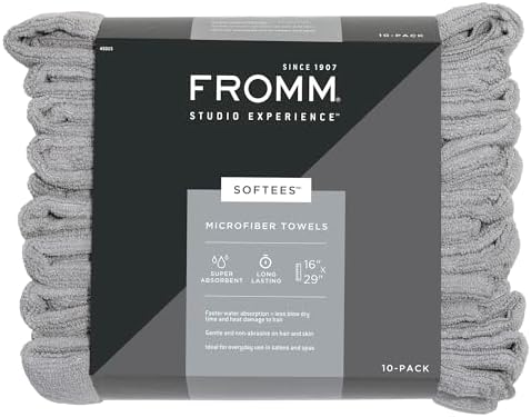 Fromm Softees Microfiber Salon Hair Towels for Hairstylists, Barbers, Spa, Gym in Grey, 16" by 29", 10 count Perfect Hair Care Towel for Drying Curly, Long, Wavy Hair by Fromm