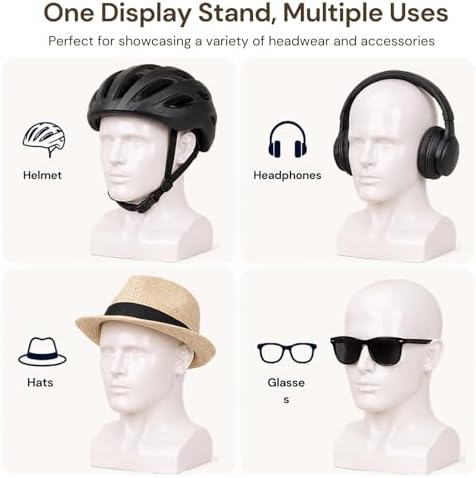 Male Mannequin Head 13.7", Glossy White Wig Hat Display Stand - Image 7
