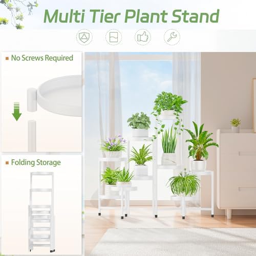 iDavosic.ly Plant Stand Indoor Outdoor, 9 Tier Metal Corner Shelf, White - Image 4
