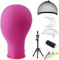 22 Inch Canvas Block Head Pink Wig Head with Wig Stand Tripod Mannequin Head Stand for Wigs Trimming Making Display.(22 Inch Pink) by Monicass