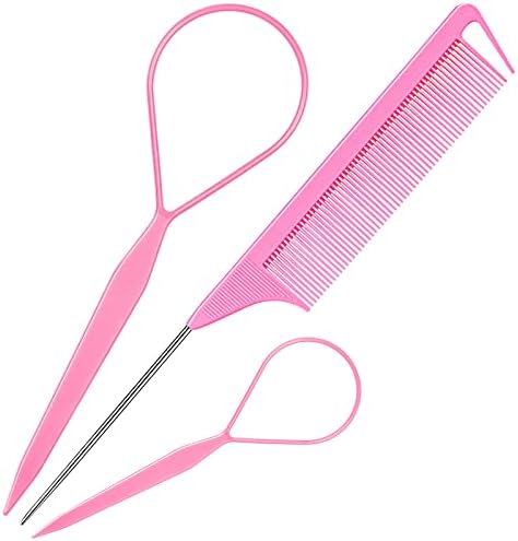 TsMADDTs Hair Styling Tool Set - 3 Pcs French Braid Tool, Rat Tail Comb, and Metal Braiding Pin in Pink by TsMADDTs