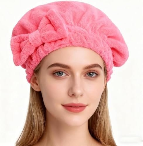 HOPESHINE Microfiber Hair Towel Cap for Women Wet Short or Long Curly Hair Super Absorbent Turbans Anti Frizz Great Gift for Women and Girls (Black+Rose red, 2) - Image 3