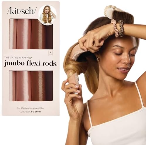 Kitsch Satin Flexi Rods, Heatless Curling Rod - 4pcs, Rosewood by Kitsch