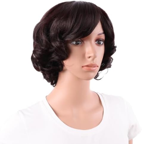 MapofBeauty 11.8 Inch Women Short Curly Side Bangs Fashion Wig, Dark Brown - Image 2