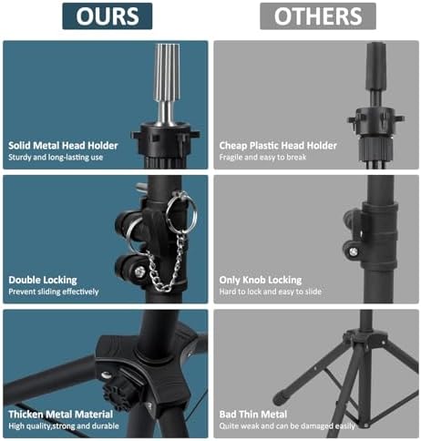 Klvied Wig Stand Tripod, Adjustable 25-53.5in for Braiding and Wig Styling - Image 4