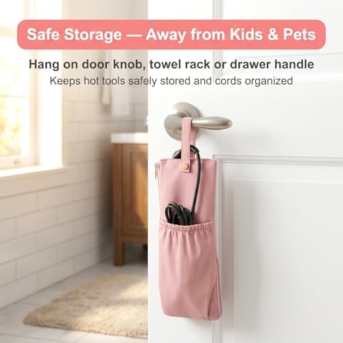 2-in-1 Heat-Resistant Hot Tool Travel Bag & Mat, Hanging Storage Pouch for Curling Iron, Flat Iron, Hair Straightener and Styling Tools (Pink) - Image 6