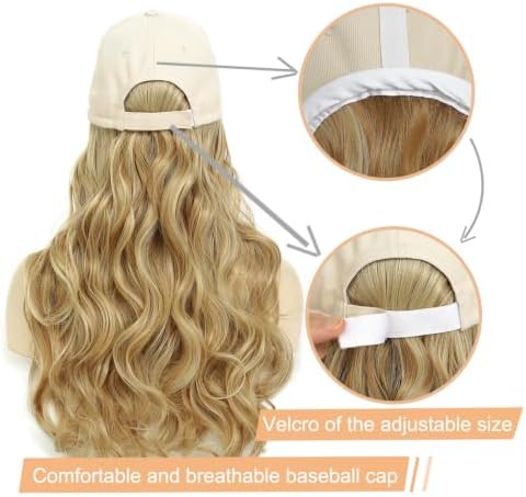 Hat Wig Beige Baseball Cap with Long Wavy Wig Layered Mix Blonde Hair - Image 4