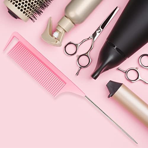 9.3'' Rat Tail Comb for Hair Stylist, Parting Combs for Braiding hair, Rattail Comb with Metal Stainless Steel Pintail for Sectioning, Teasing and Styling (Pink) - Image 3