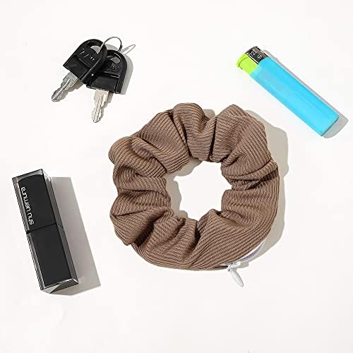 Pocket Scrunchies Hair Ties with Hidden Zipper Scrunchy Ponytail Holder Brown Series - Image 3