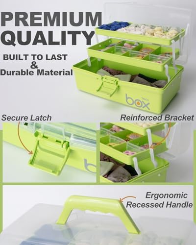TERGOO 12in 3-Layer Plastic Craft Organizers and Storage, Portable Folding Tackle Box with Handle & Adjustable Dividers, Multipurpose Case for Sewing, Art Supplies, Medicine, Tools (Green) - Image 3