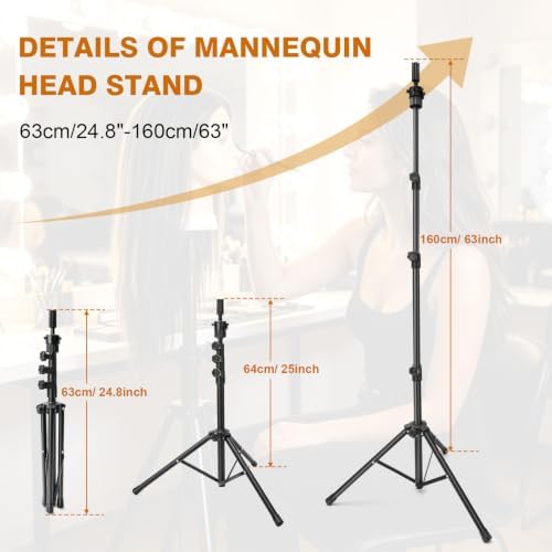 Mannequin Head Detachable Tripod Wig Stand for Cosmetology Hairdress Train - Image 5