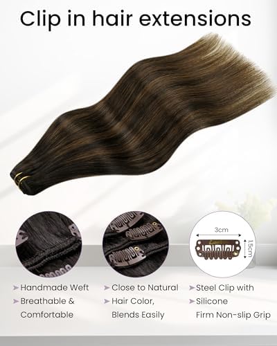 LaaVoo Clip in Hair Extensions Real Human Hair 14in Silky Smooth - Image 3