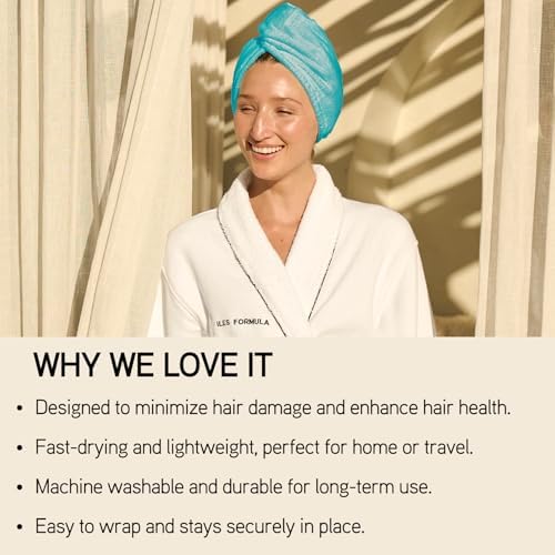 ILES FORMULA Ultra-Soft Microfiber Turban Towel for Curly Hair - Spa Blue - Image 6