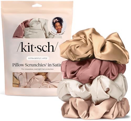 Kitsch Pillow Satin Scrunchies for Women - Blush, 4pcs by Kitsch