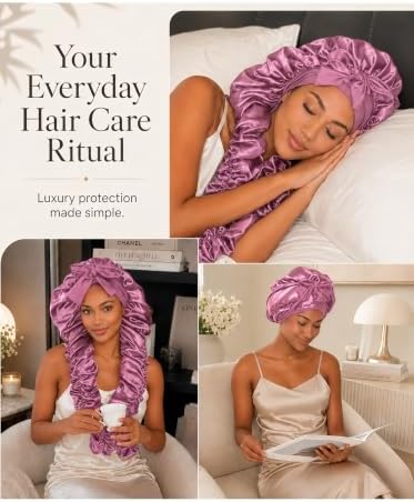 Double Layer Slik Like Satin Bonnet, 33-43" XXL Bonnet for Braids Long Hair - Image 5
