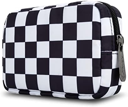 E-Tree Cute Small Makeup Bag, Cosmetic Toiletry Skin Care Make up Little Items Pouch for Purse,Zipper Mini Tech Charger Cable Electronic Organizer Case,Travel Accessories for Women Men Teen,Checkered by E-Tree