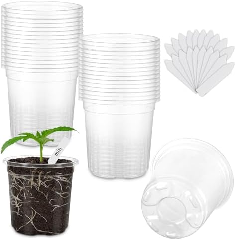 30 Pack Clear Nursery Plant Pots, 3.5 Inch with Drainage Holes, 20 Labels by WandaQueen