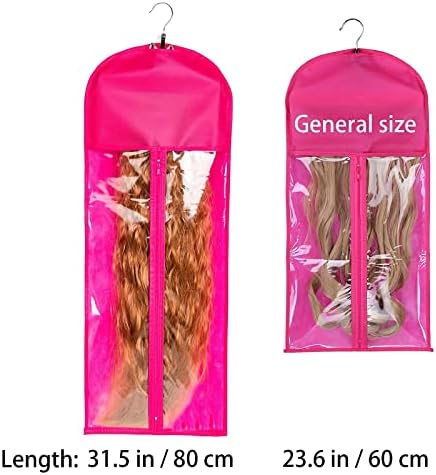 2 Pack Extra Long Hair Extension Holder Wig Storage Bag with Hanger Hairpieces Ponytail Bundles Storage Carrier Case for Store Style Hair Travel Hair Extensions Bag - Image 3