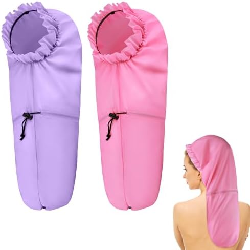 2 Pcs Large Shower Cap for Braids, Extra Long Shower Cap for Women Long Hair & Locs, Waterproof Hair Bonnets for Dreadlocks Drawstring Bath Caps for Women & Men (Pink, Purple) by Unknown