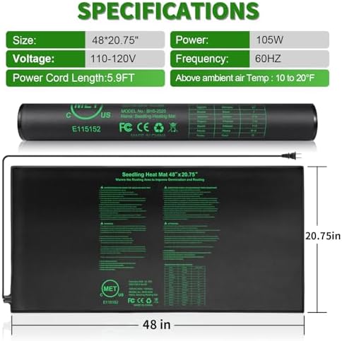 Seedling Heat Mat 48"x20.75", UL & MET-Certified Waterproof Plant Heating Pad for Germination, Hydroponics, Brewing, Breeding, and Greenhouses - Image 4