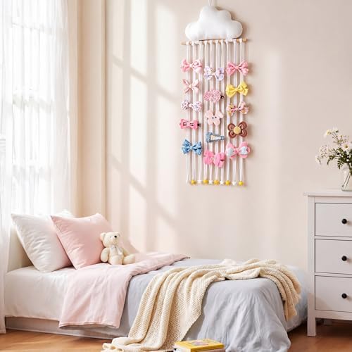 Suncalla Long Bow Holder for Girls Baby White Clouds Hair Clip Organizer - Image 6