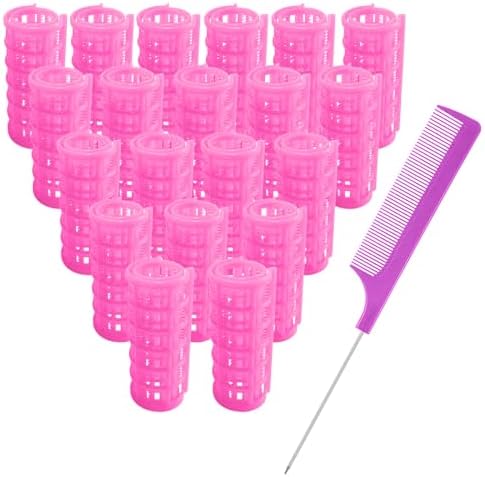 20PCS Plastic Hair Rollers Set 2.5cm/1in Heatless Roller Hair Curlers Snap on Rollers Self Grip Rollers Hairdressing Curlers Tools for DIY Hairdressing Hair Salon (Pink) by MOODKEYbrand