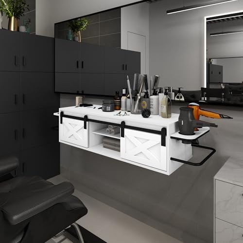Floating Salon Station with Multifunctional Storage Space, White - Image 6