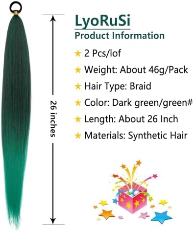 2 Pc Braid Ponytail Extension with Hair Tie Green Gradient Braid Extensions - Image 2
