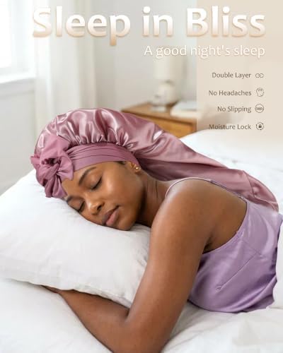 AWAYTR Long Satin Bonnet for Braids - Double Layer Hair Bonnet for Sleeping - Image 6