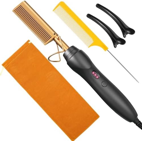 Ceramic Hot Comb Hair Straightener Pressing Combs Electric Straightening Comb for Natural Black Beard Wigs Gift for mom by BudiGl