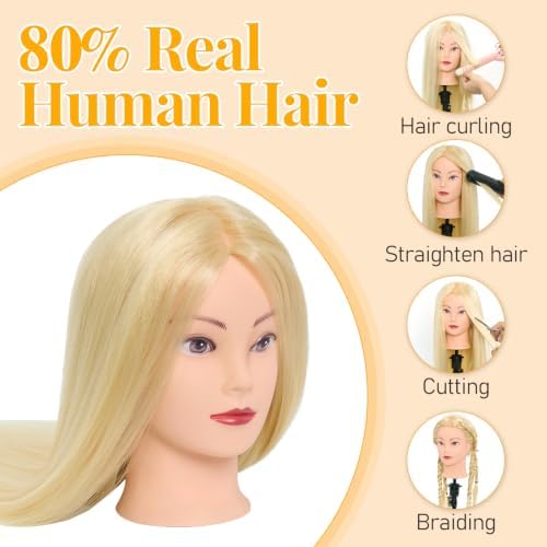 28" Mannequin Head Human Hair 80% Real Hair Mannequin Head for Hairdresser - Image 3
